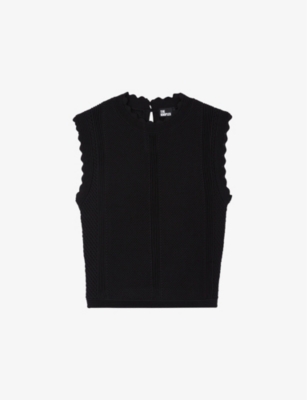 The Kooples Womens Bla01 Scalloped-trim Knitted Vest