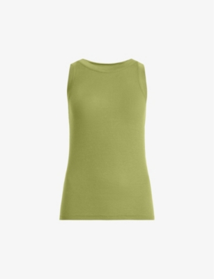 Shop Allsaints Rina Round-neck Stretch-woven Tank Top In Olive Green