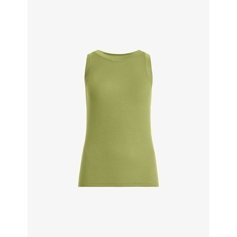 Shop Allsaints Womens Olive Green Rina Round-neck Stretch-woven Tank Top