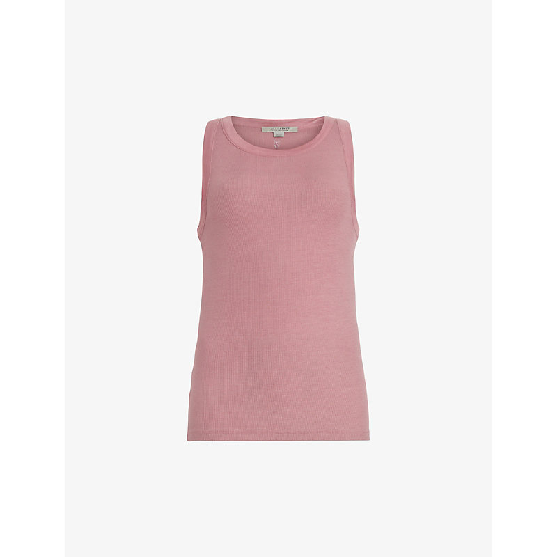 Allsaints Rina Round-neck Stretch-woven Tank Top In Soft Pink