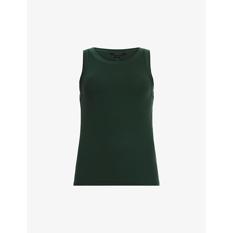 Allsaints Womens Sycamore Green Rina Round-neck Stretch-woven Tank Top