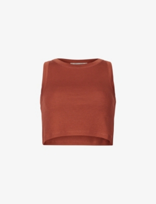 Allsaints Rina Rib Crop Tank In Rust Brown