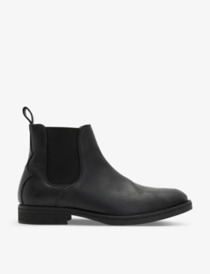 Shop Allsaints Men's Black Creed Brand-embossed Leather Chelsea Boots