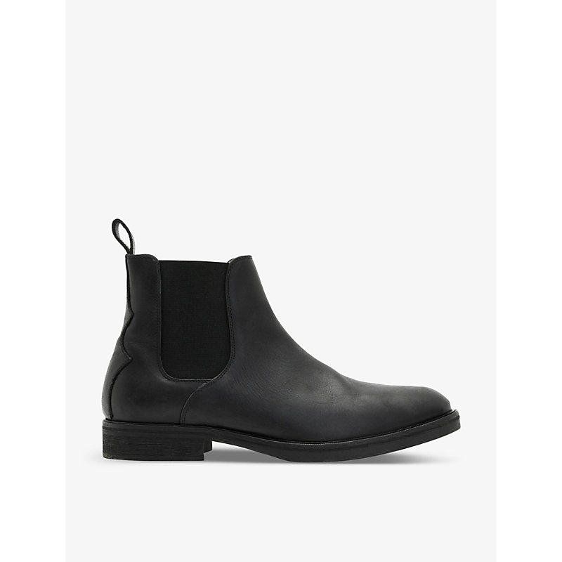 Shop Allsaints Men's Black Creed Brand-embossed Leather Chelsea Boots