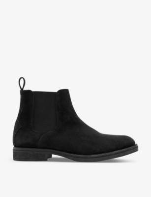 Shop Allsaints Men's Black Creed Brand-embossed Suede Chelsea Boots