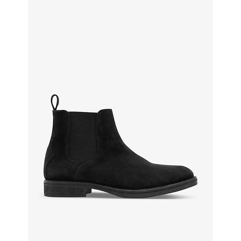 Allsaints Creed Brand-embossed Suede Chelsea Boots In Black