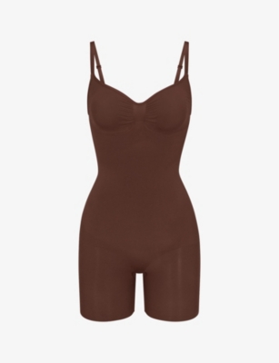 Skims Womens Cocoa Sculpt Ruched Stretch-woven Body In Brown