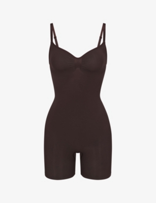 Skims Womens Espresso Sculpt Ruched Stretch-woven Body In Espresso
