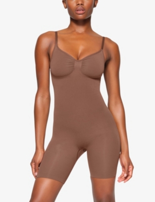 Shop Skims Women's Jasper Sculpt Ruched Stretch-woven Body In Brown