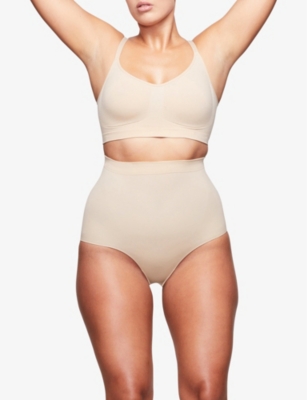 Skims Sculpting Mid-rise Stretch-woven Briefs In Clay