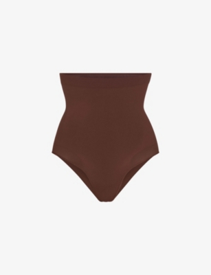 Shop Skims Womens Cocoa Sculpting High-rise Stretch-woven Briefs