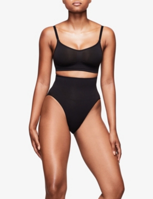 Skims Womens Onyx Core Control High-rise Stretch-woven Briefs In Onyx