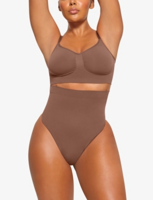 Skims Womens Jasper Seamless Sculpt High-rise Stretch-woven Thong In Jasper