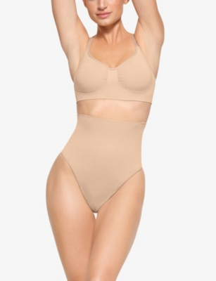 Skims Womens Mica Core Control High-rise Stretch-woven Thong In Mica