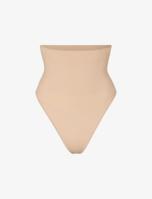 Skims Womens Mica Core Control High-rise Stretch-woven Thong In Mica