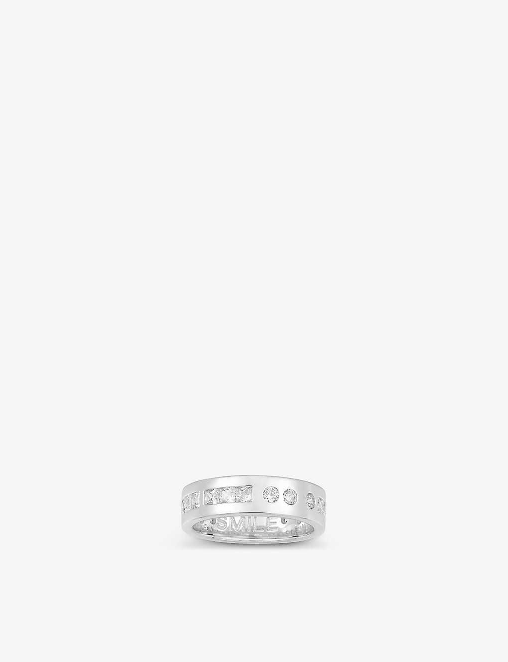 Apm Monaco Womens Silver Smile Morse Code Sterling-silver And Cubic Zirconia Ring