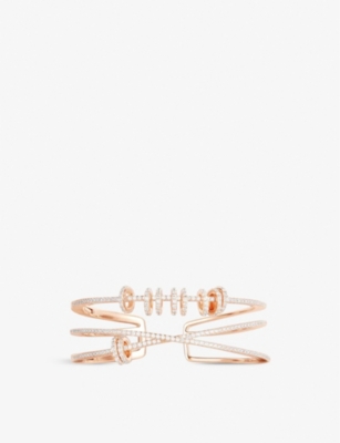 APM MONACO: Triple-band sliding-rings 18ct rose gold-plated metal alloy and cubic zirconia cuff bracelet