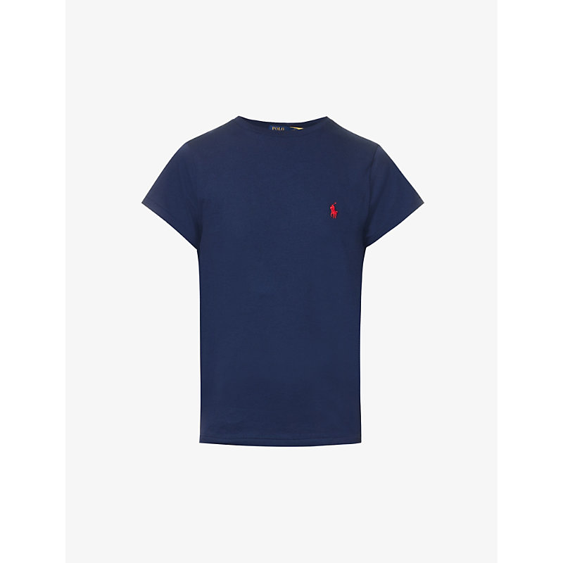 Polo Ralph Lauren Womens Cruise Navy Logo-embroidered Regular-fit Cotton-jersey T-shirt