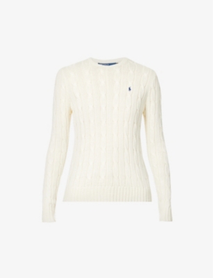 Shop Polo Ralph Lauren Women's Cream Julianna Brand-embroidered Regular-fit Cotton-knit Jumper