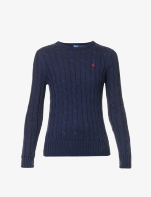 Shop Polo Ralph Lauren Women's Hunter Navy Julianna Brand-embroidered Regular-fit Cotton-knit Jumper
