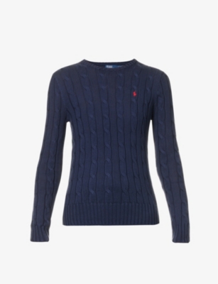 Shop Polo Ralph Lauren Women's Hunter Vy Julianna Brand-embroidered Regular-fit Cotton-knit Jumper In Hunter Navy