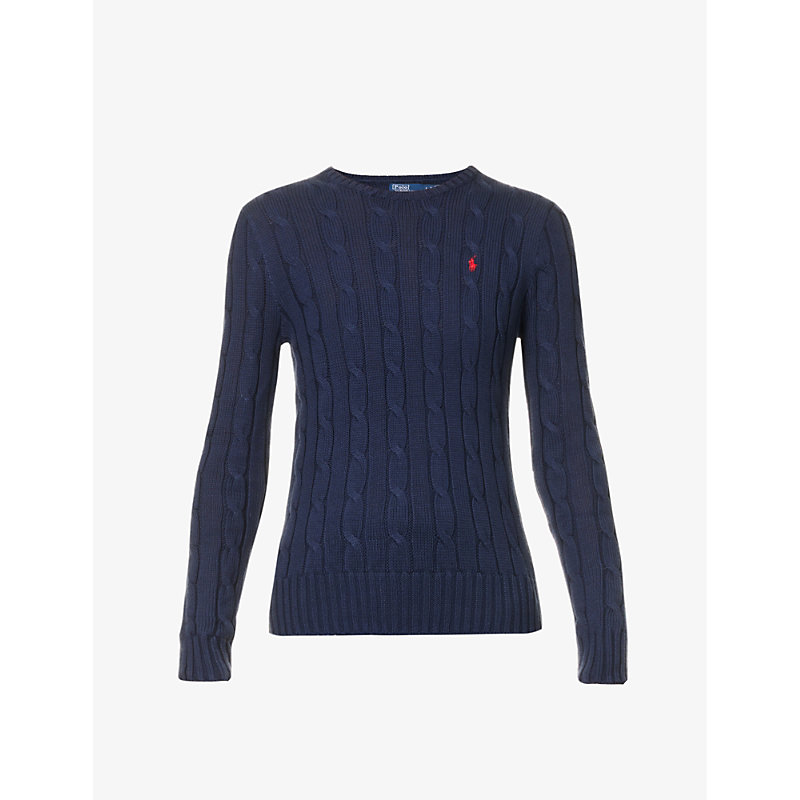Shop Polo Ralph Lauren Womens Hunter Navy Julianna Brand-embroidered Regular-fit Cotton-knit Jumper