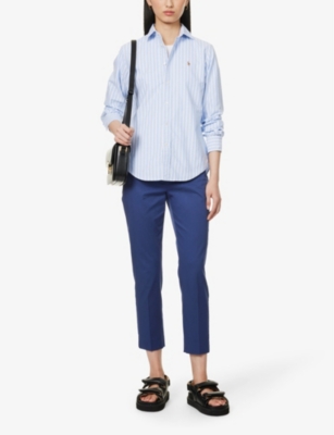 Shop Polo Ralph Lauren Womens Harbor Island Blue/white Brand-embroidered Regular-fit Cotton Shirt