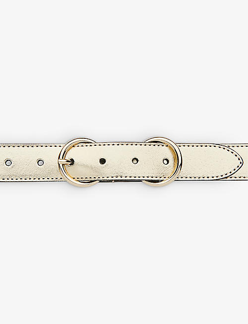 WHISTLES: Double-ring buckle-fastened metallic-leather belt