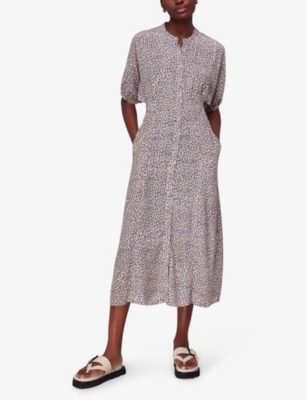 Whistles Womens Dashed Leopard-print Woven Midi Dress In Beige/black