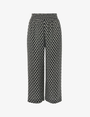 WHISTLES: Checkerboard-pattern wide-leg high-rise woven trousers