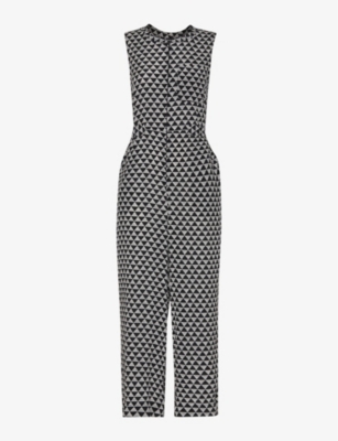 Whistles Womens Black Checkerboard-pattern Ankle-length Woven Jumpsuit