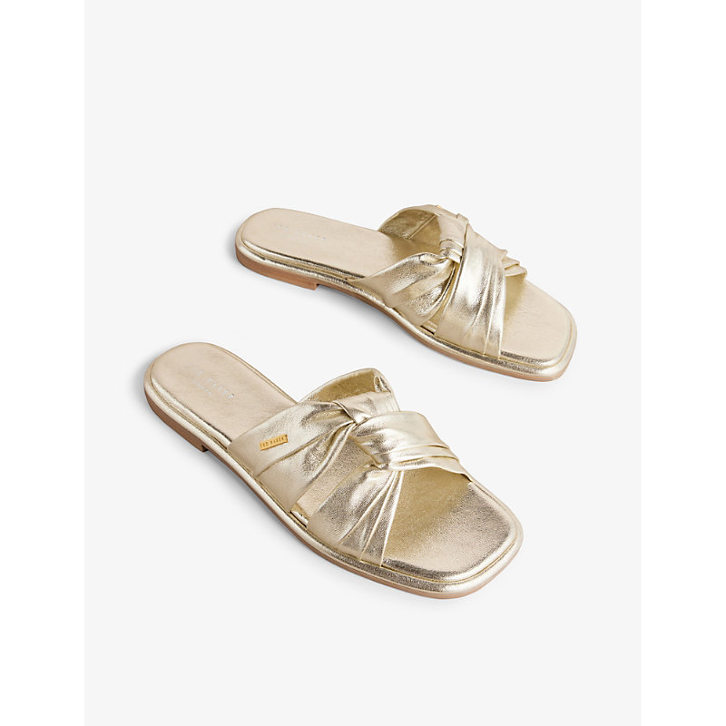 Shop Ted Baker Ashiyu Knotted Metallic-leather Sandals In Gold