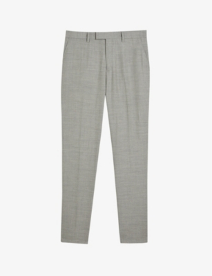 Ted Baker Mens Grey Luccat Herringbone Slim-fit Woven Trousers