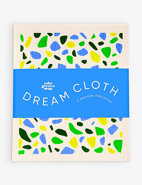 WHO GIVES A CRAP: Dream graphic-print sponge and recycled cotton-blend cloths pack of three