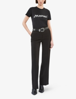 Shop The Kooples Womens Bla01 Straight-leg High-rise Crepe Trousers