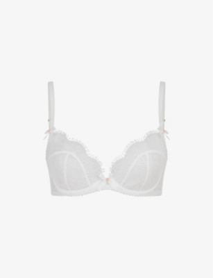 Lorna bow-embellished Leavers lace underwired soft-cup bra