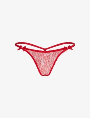 AGENT PROVOCATEUR AGENT PROVOCATEUR WOMENS RED LORNA MID-RISE LACE THONG,66159408
