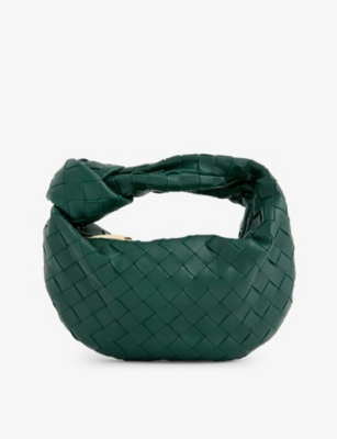 Bottega Veneta Teen Pouch Clutch in Dark Green & Muse Brass, Dark Green.  Size all.