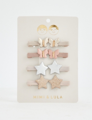 Mimi & Lula Kids' Butterfly And Star-embellished Woven Hair Clips Pack Of Eight In Multi