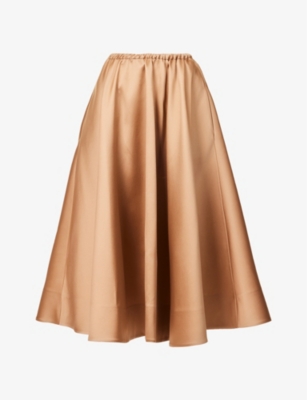 Valentino Womens Sand High-waist Silk Midi Skirt