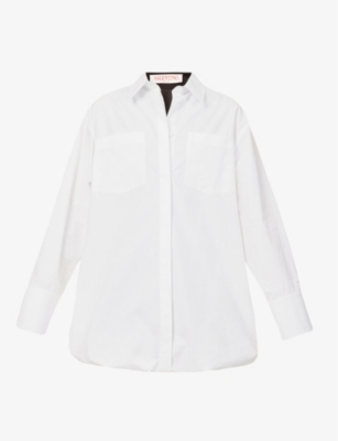 Valentino White Long-sleeve Cotton Shirt Minidress In Bianco Ebano