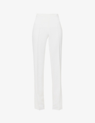 Ferragamo Womens Offwhite Structured-waist Darted-back Wide-leg High-rise Stretch-crepe Trousers