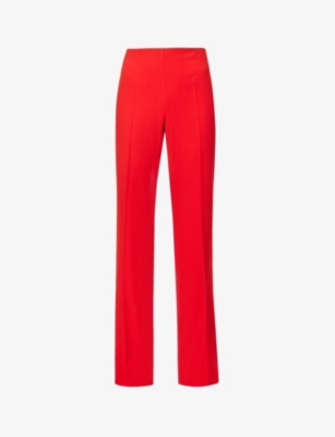 FERRAGAMO FERRAGAMO WOMEN'S RED STRUCTURED-WAIST DARTED-BACK WIDE-LEG HIGH-RISE STRETCH-CREPE TROUSERS,66168967