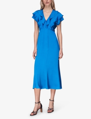 Shop Whistles Women's Blue Adeline Frill Stretch-woven Midi Dress