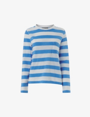 Whistles Cotton Striped Pocket Top In Blue/white