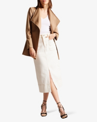 Shop Ted Baker Womens Brown-tan Rosiaas Wrap-front Hip-length Cotton Trench Coat