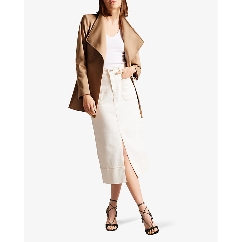 Shop Ted Baker Rosiaas Wrap-front Hip-length Cotton Trench Coat In Brown