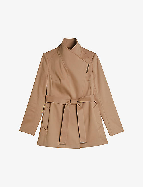 TED BAKER: Rosiaas wrap-front hip-length cotton trench coat