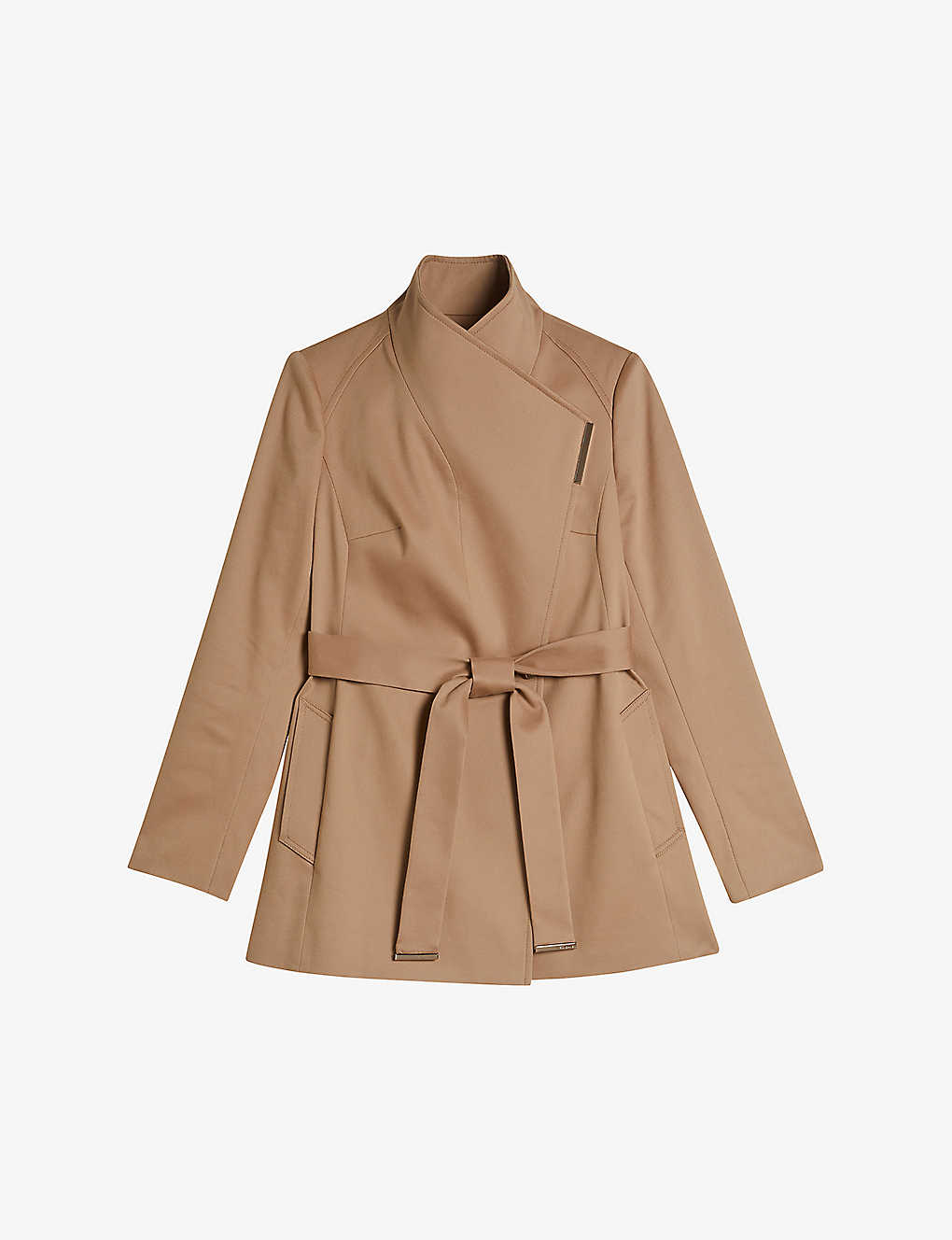 Ted Baker Womens Brown-tan Rosiaas Wrap-front Hip-length Cotton Trench Coat
