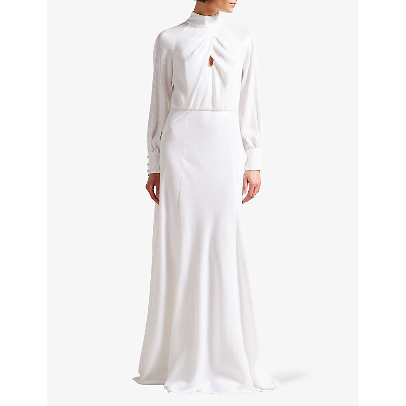 Shop Ted Baker Mayrose Blouson-sleeved Crepe Maxi Dress In White